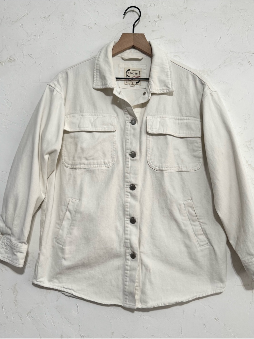 Stoosh Off White Oversized Denim Shacket Utility Jacket Size S
